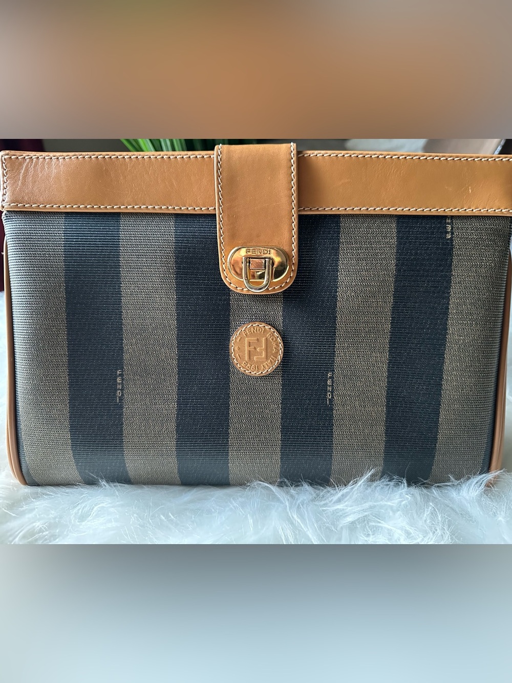 Authentic Fendi Pequin Stripe Vintage Clutch Bag w/ Entrupy COA